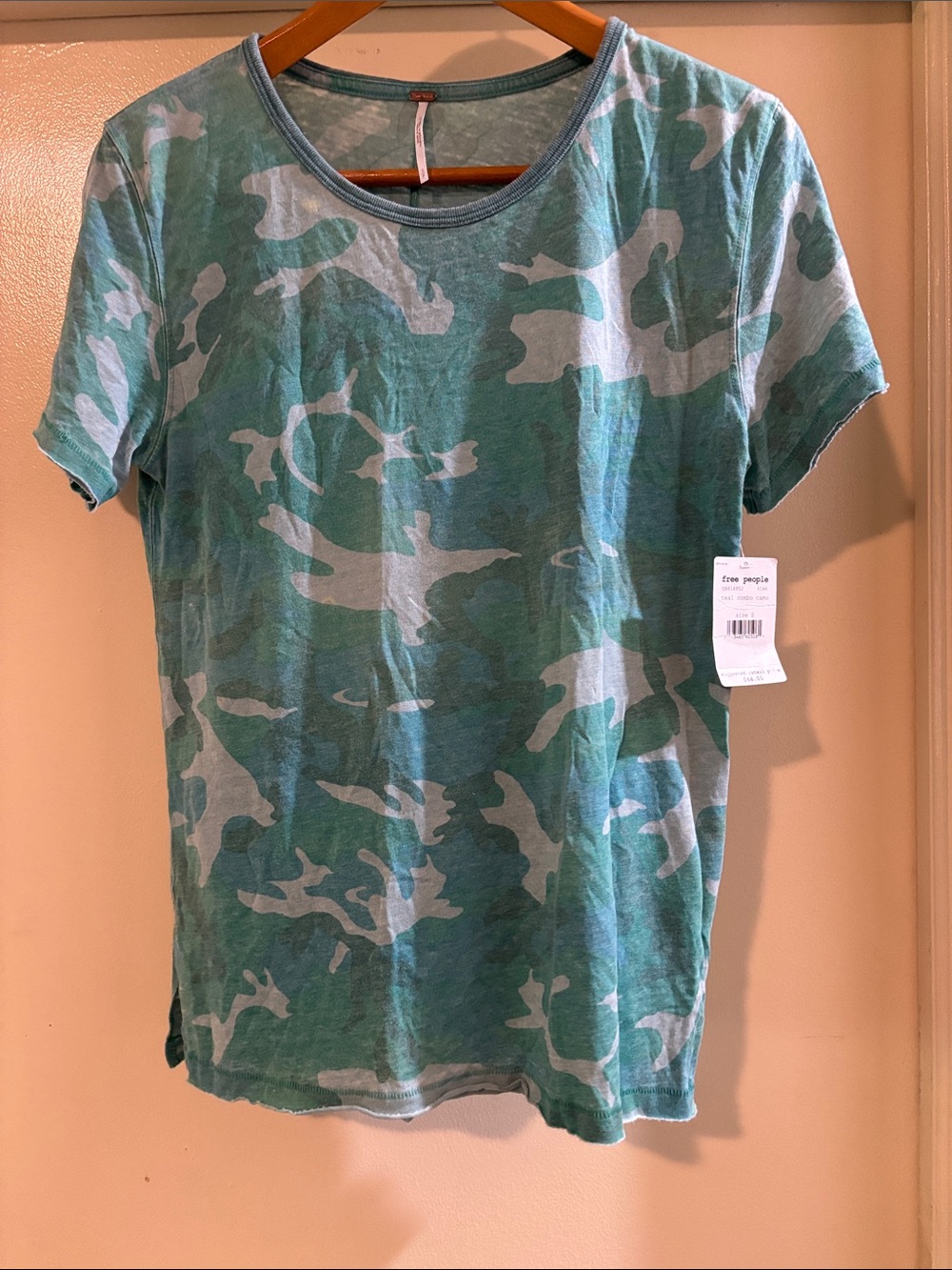 Free People Green Camo Short Sleeve Tee NWT S/P
